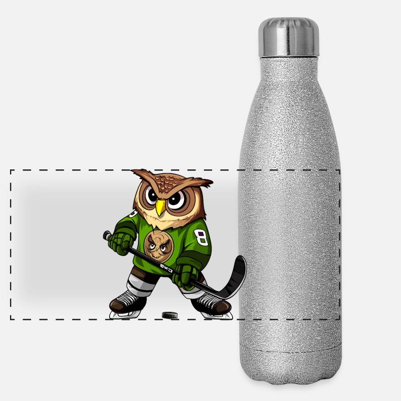 Eule Eishockey Panorama Glitzer Isolierflasche 500 ml