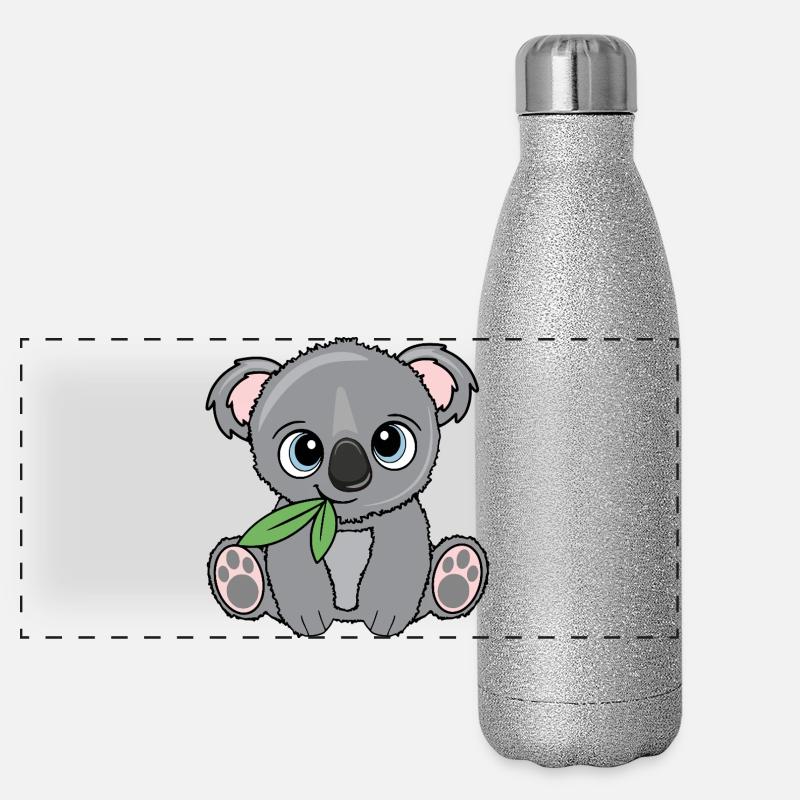Kleiner Koala mit Blatt Panorama Glitzer Isolierflasche 500 ml