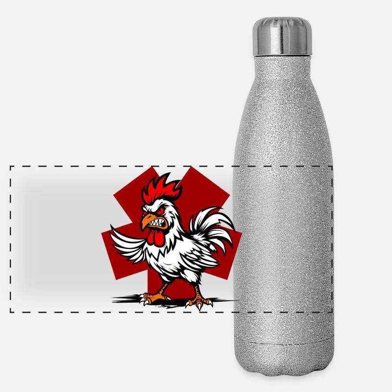 Cartoon rooster on red background Panoramic Glitter Thermal Bottle 500 ml