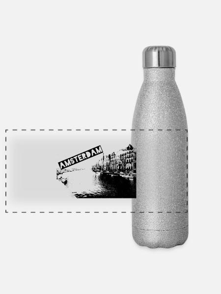 Amsterdam - Panorama Glitzer Isolierflasche 500 ml - Silber Glitzer