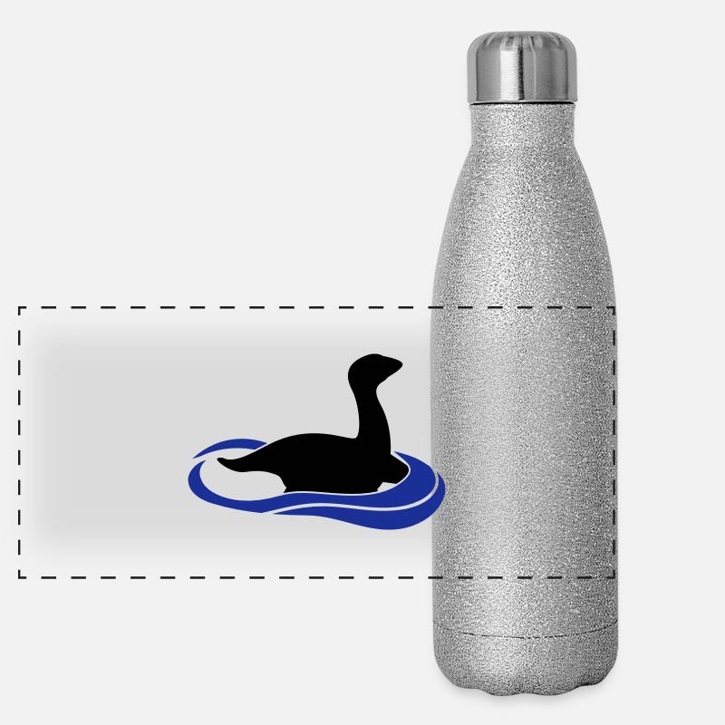 Dinosaurier Loch Ness Monster im Wasser Panorama Glitzer Isolierflasche 500 ml