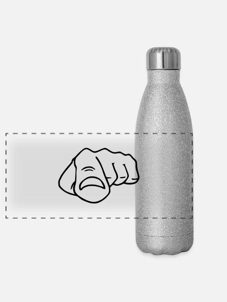 pointing finger - Panoramic Glitter Thermal Bottle 500 ml - silver glitter - Front