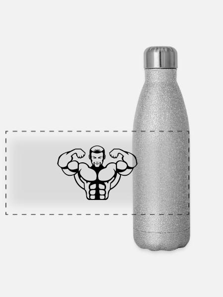 bodybuilder - Panorama Glitzer Isolierflasche 500 ml - Silber Glitzer - Vorne