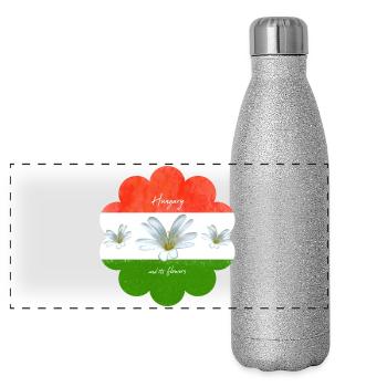 Drapeau de la Hongrie Drapeau hongrois - Gourde isotherme panoramique pailletée 500 ml - paillettes argentées - Devant