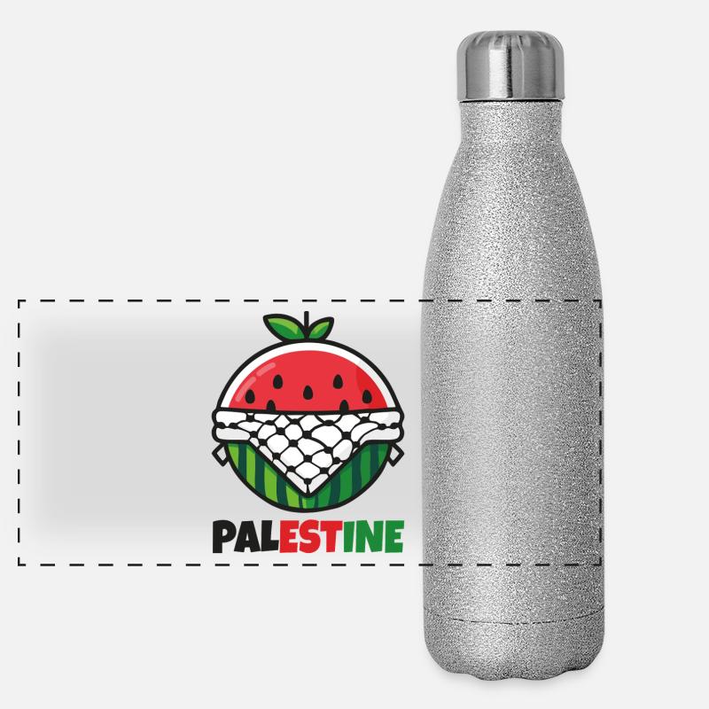 Icon Pastèque avec Keffieh et texte Palestine Gourde isotherme panoramique pailletée 500 ml