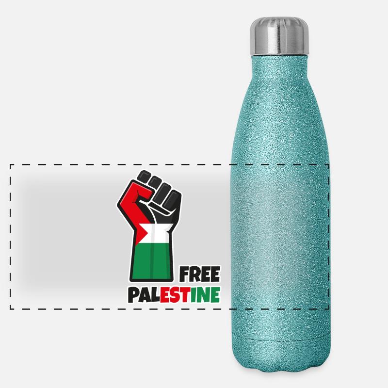 Poing levé avec drapeau palestine. Free Palestine Gourde isotherme panoramique pailletée 500 ml