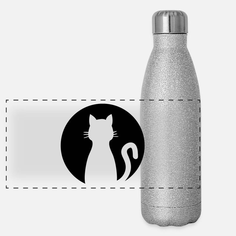 Chat avant la pleine lune Gourde isotherme panoramique pailletée 500 ml