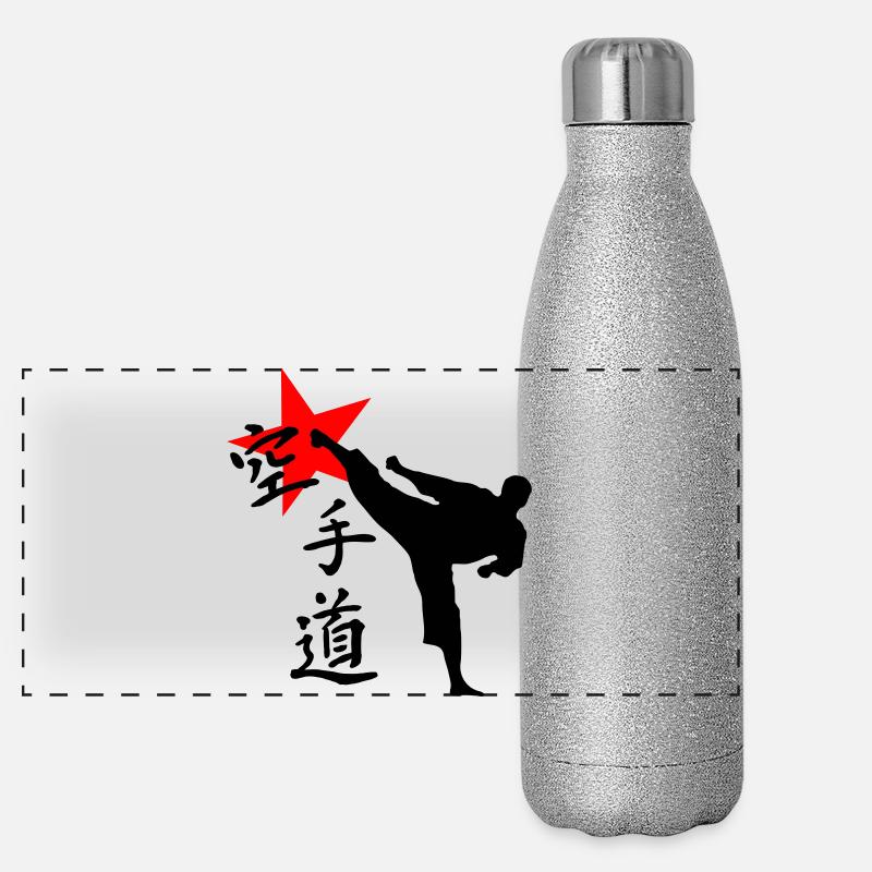 Karate Kick Yokogeri - Panorama Glitzer Isolierflasche 500 ml - Silber Glitzer