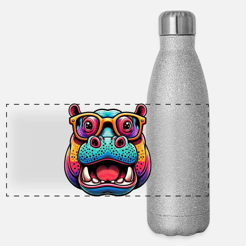Nilpferd mit Brille Panorama Glitzer Isolierflasche 500 ml