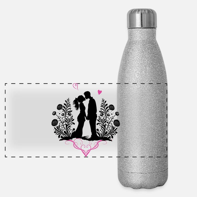 Küssendes Liebespaar Valentinstag Liebe Panorama Glitzer Isolierflasche 500 ml
