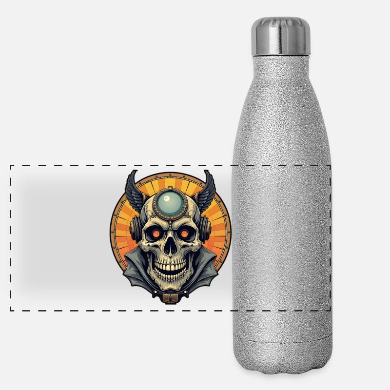 Der geflügelte Schädel. Panorama Glitzer Isolierflasche 500 ml