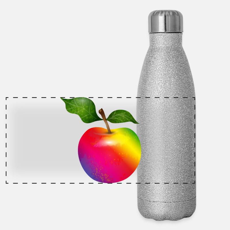 Bunter Regenbogen-Apfel mit Blättern Illustration Panorama Glitzer Isolierflasche 500 ml
