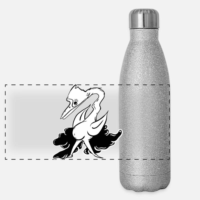 Fantasy Lying Animal with Flight Attributes - Panoramic Glitter Thermal Bottle 500 ml - silver glitter