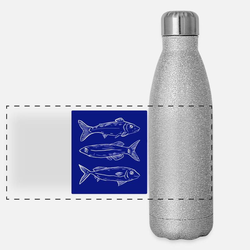 Dark blue fish pattern illustration Panorama Glitzer Isolierflasche 500 ml