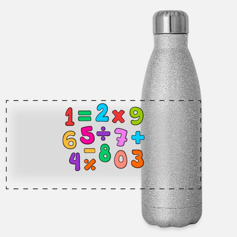 Tag der ZahlenRegenbogen-Design mit mathematischen Zahlen Panorama Glitzer Isolierflasche 500 ml