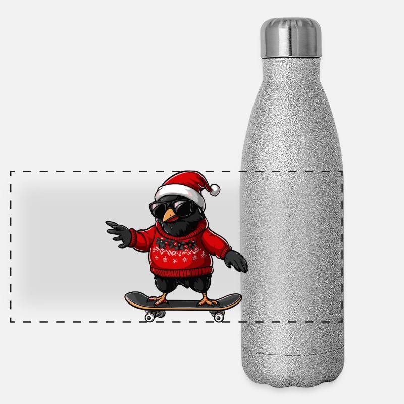 Corbeau Corbeau Noël drôle Gourde isotherme panoramique pailletée 500 ml