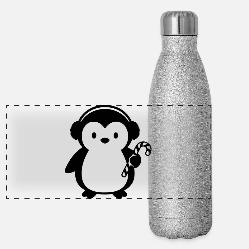 Pingouin mignon avec canne à sucre | Noël Gourde isotherme panoramique pailletée 500 ml
