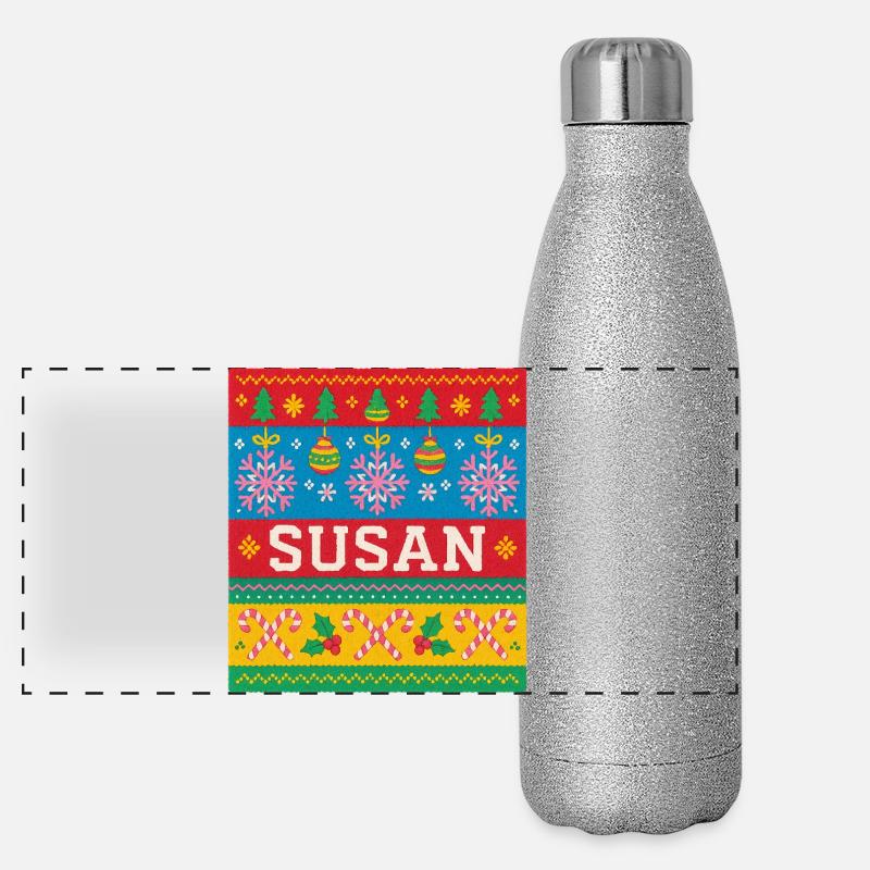 Personalised Susan Christmas Art Panoramic Glitter Thermal Bottle 500 ml