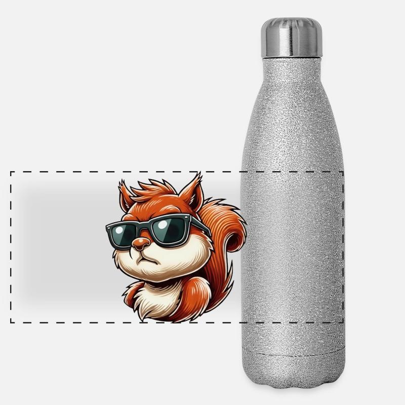 Funny Squirrel with Sunglasses Cartoon Hum Panoramic Glitter Thermal Bottle 500 ml