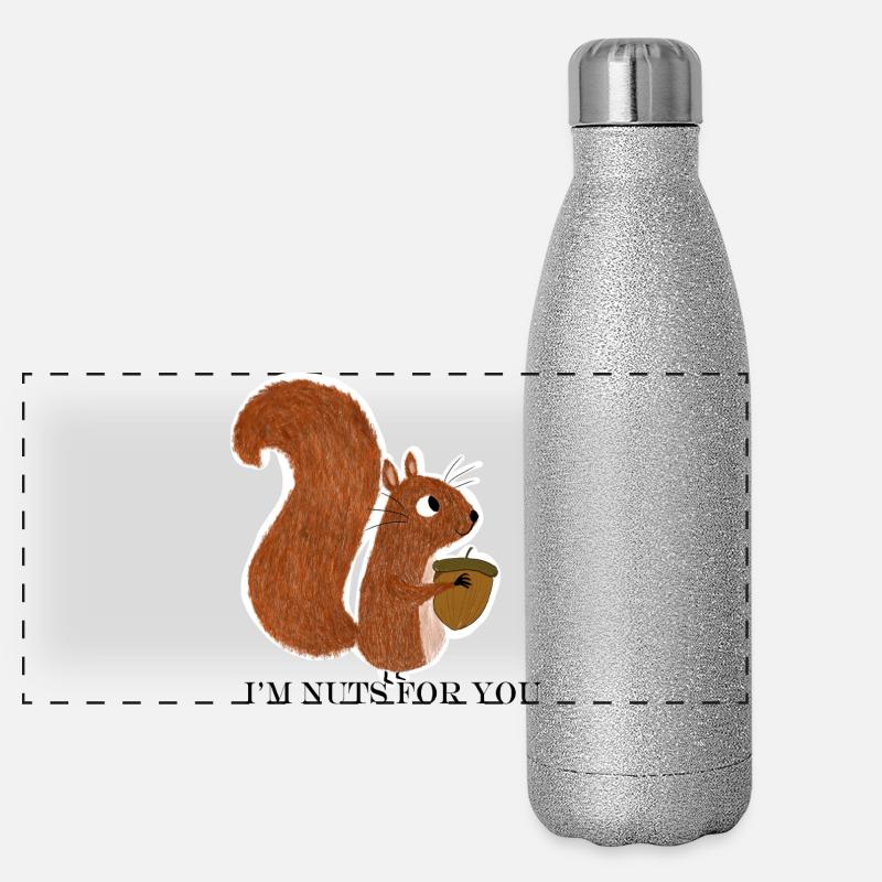 Eichhörnchen mit Eichel Panorama Glitzer Isolierflasche 500 ml