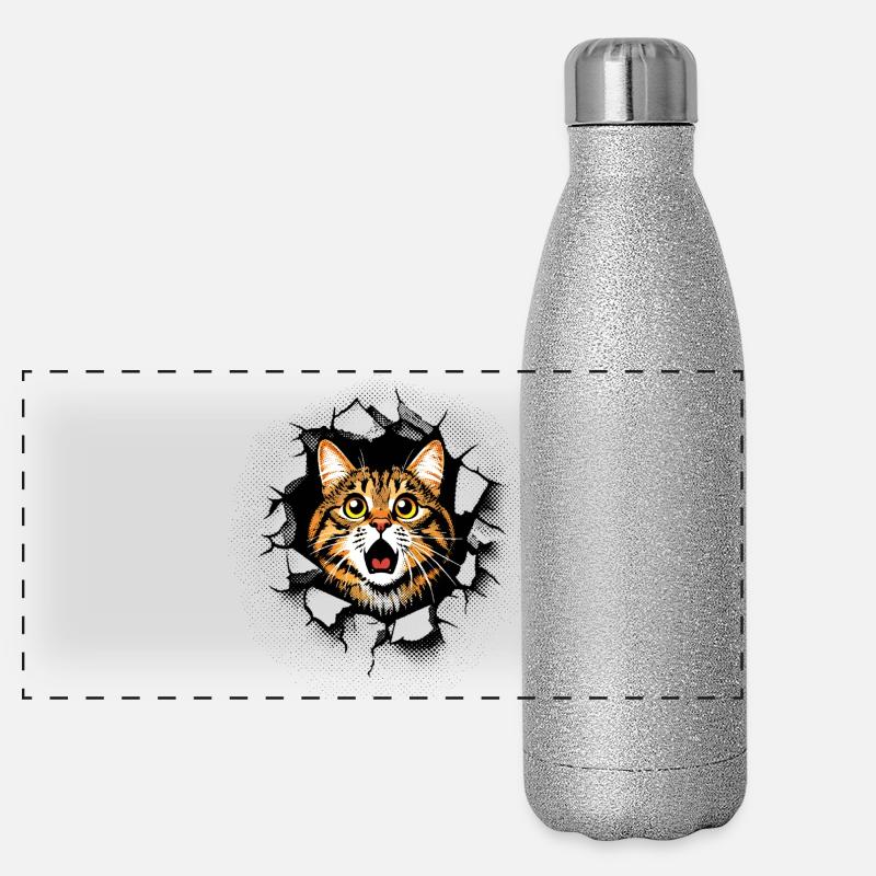 Katze Kopf Mauer Loch Risse Durchbruch Panorama Glitzer Isolierflasche 500 ml