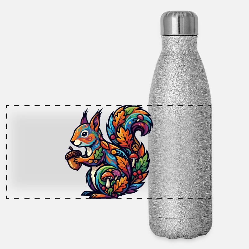 Buntes Eichhörnchen Herbstzauber Nuss Waldbewohner Panorama Glitzer Isolierflasche 500 ml