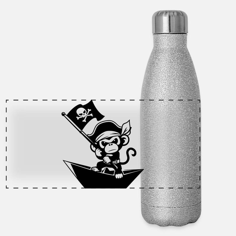 Pirat Affe im Papierboot Panorama Glitzer Isolierflasche 500 ml
