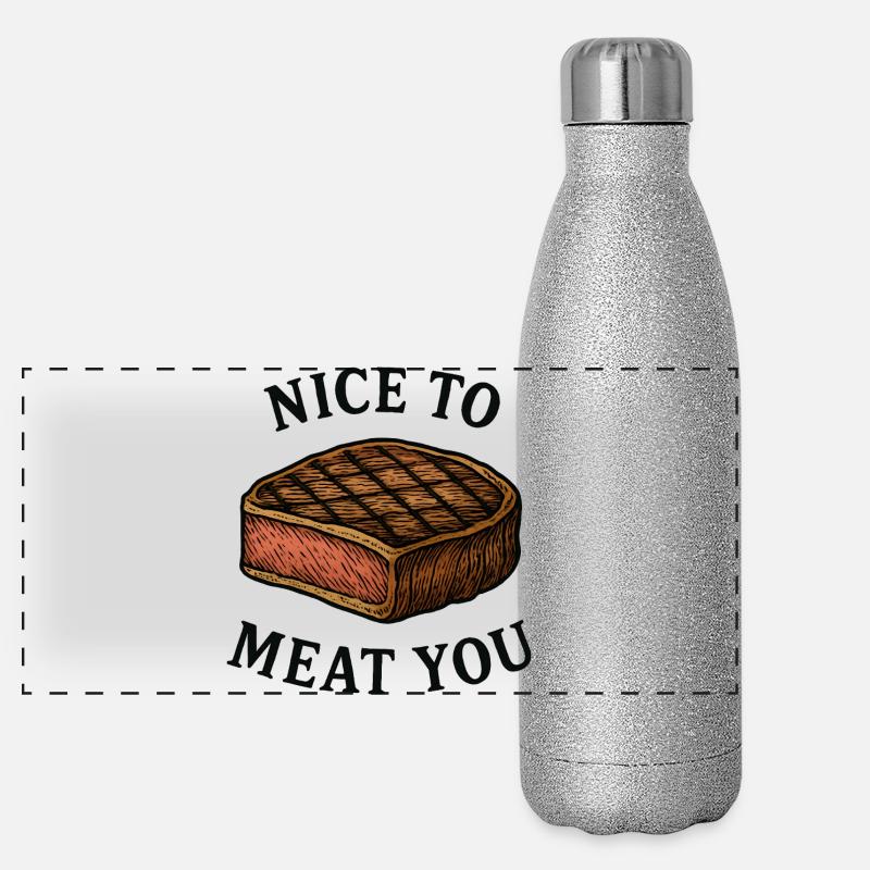 Nice to Meat You Steak Graphic Panorama Glitzer Isolierflasche 500 ml