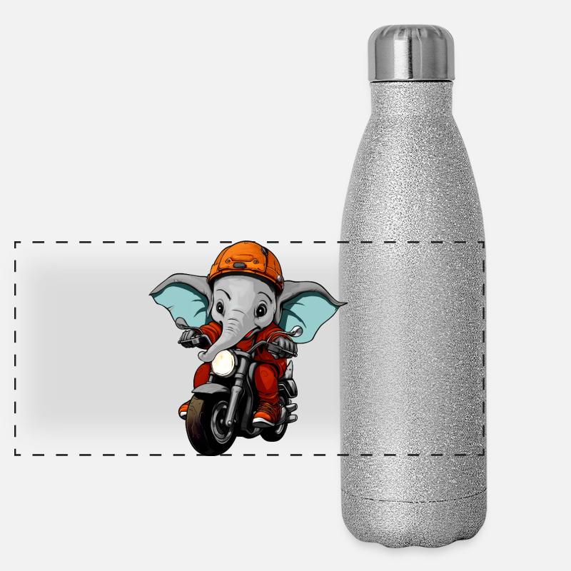 Éléphants motard Gourde isotherme panoramique pailletée 500 ml