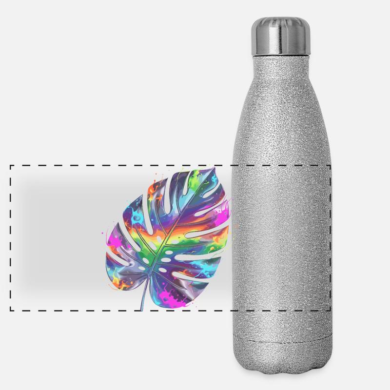 Rainbow Monstera Watercolor Panoramic Glitter Thermal Bottle 500 ml