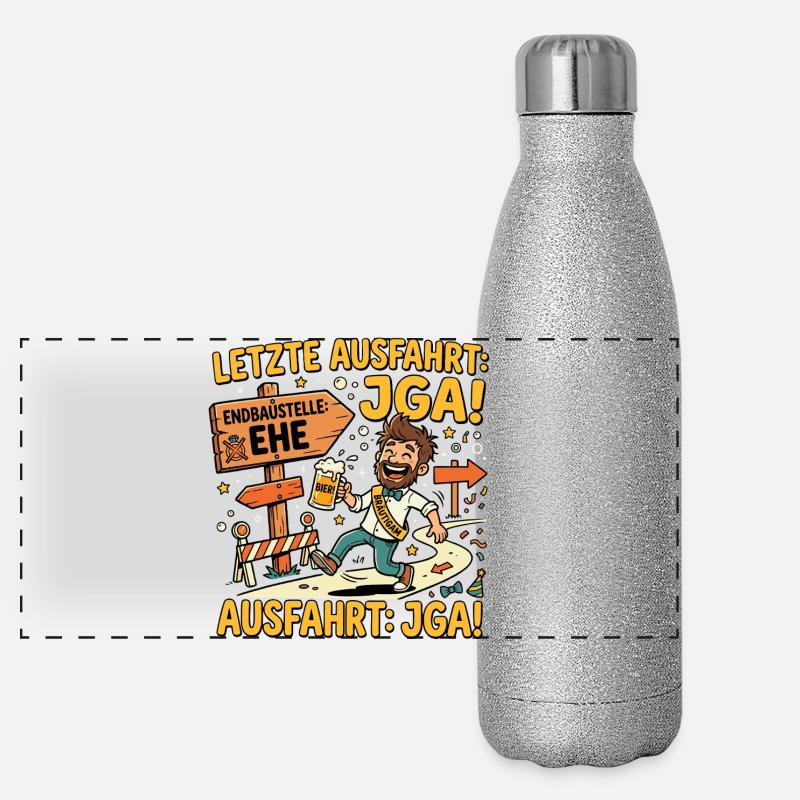Letzte Ausfahrt JGA Endbaustelle Ehe Panorama Glitzer Isolierflasche 500 ml