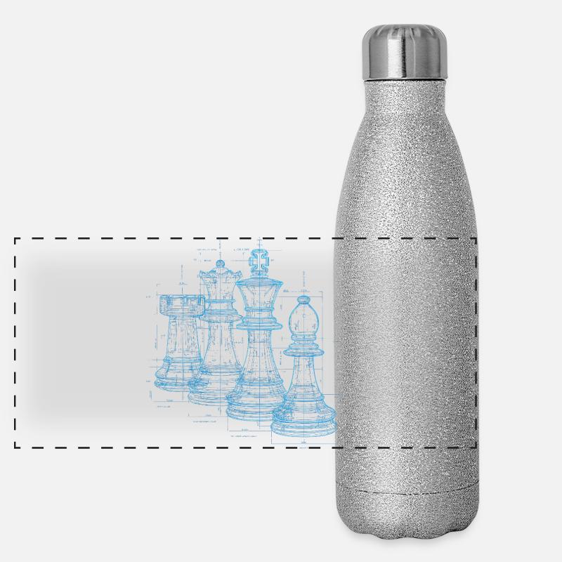 Chess Blueprint for Men Gift - Panoramic Glitter Thermal Bottle 500 ml - silver glitter