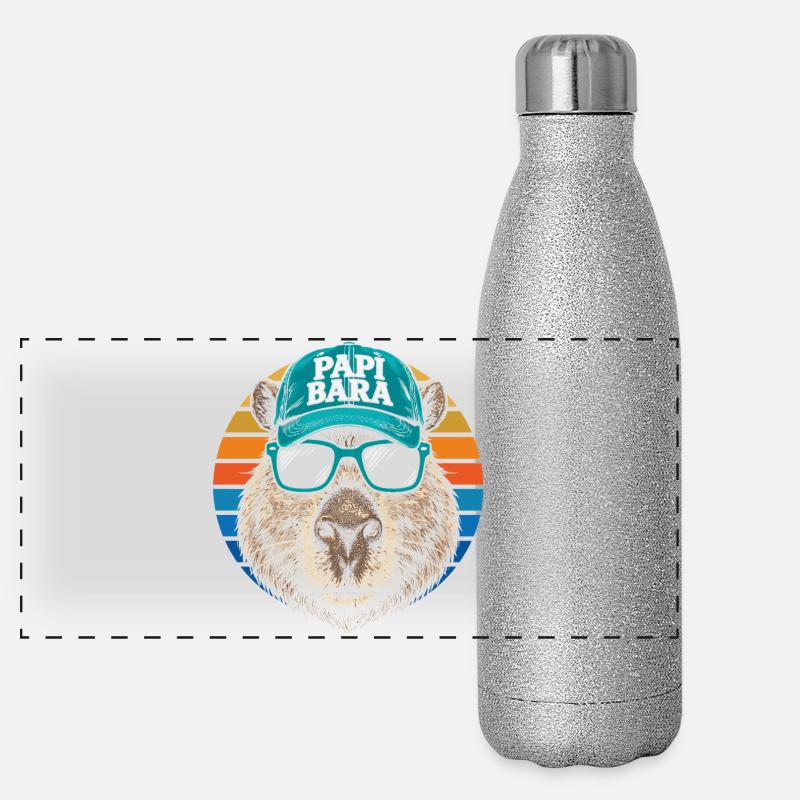 Biber mit Retro Cap und Sonnenbrille Panorama Glitzer Isolierflasche 500 ml