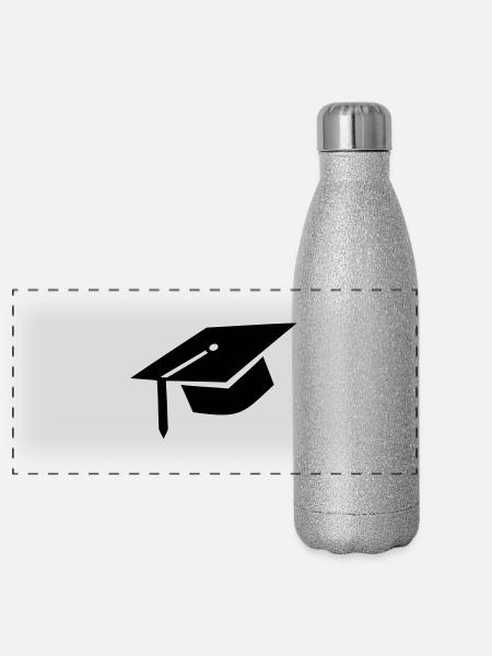 graduation cap - Panoramic Glitter Thermal Bottle 500 ml - silver glitter - Front