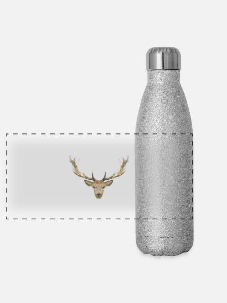 Low Poly Hirsch - Panorama Glitzer Isolierflasche 500 ml - Silber Glitzer - Vorne