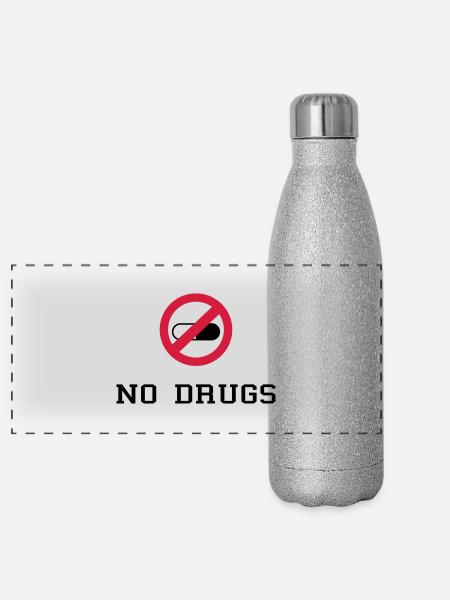 No Drugs / Say no to drugs / Drogen / Keine Drogen - Panorama Glitzer Isolierflasche 500 ml - Silber Glitzer - Vorne