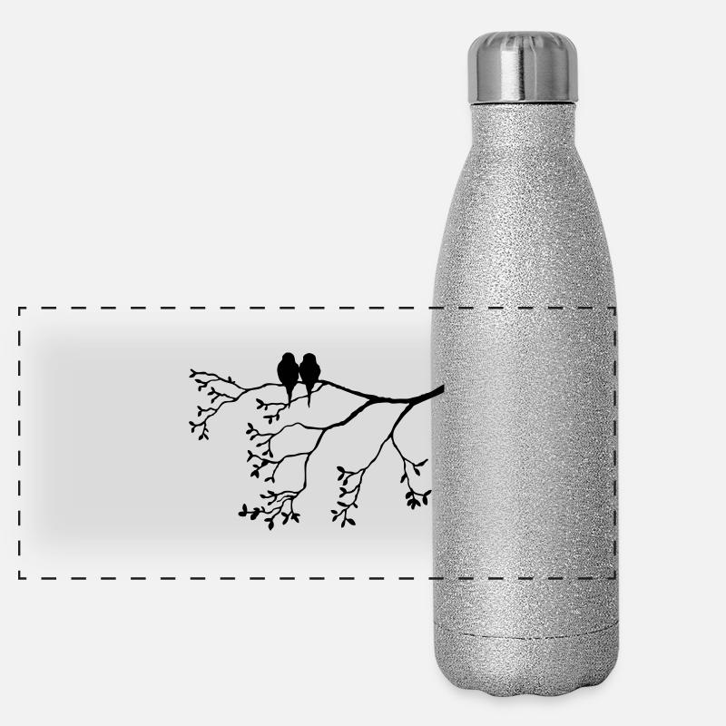 Vogelpaar auf dünnem Ast Panorama Glitzer Isolierflasche 500 ml