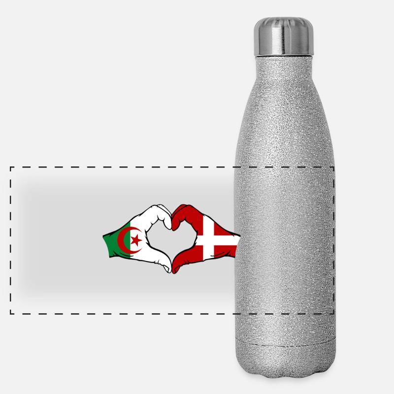 Algérie Danemark Drapeau Mains Coeur Forme Gourde isotherme panoramique pailletée 500 ml