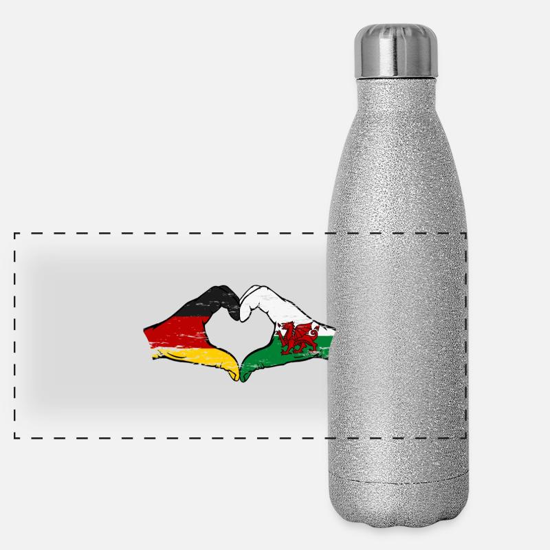 Germany Wales Flag Hands Heart Shape Used Panoramic Glitter Thermal Bottle 500 ml