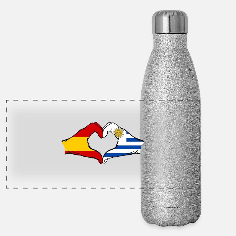 Espagne Uruguay Drapeau Mains Coeur Forme Gourde isotherme panoramique pailletée 500 ml