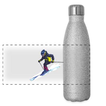 Skiing Skiing Skiers Winter sports - Panoramic Glitter Thermal Bottle 500 ml - silver glitter - Front