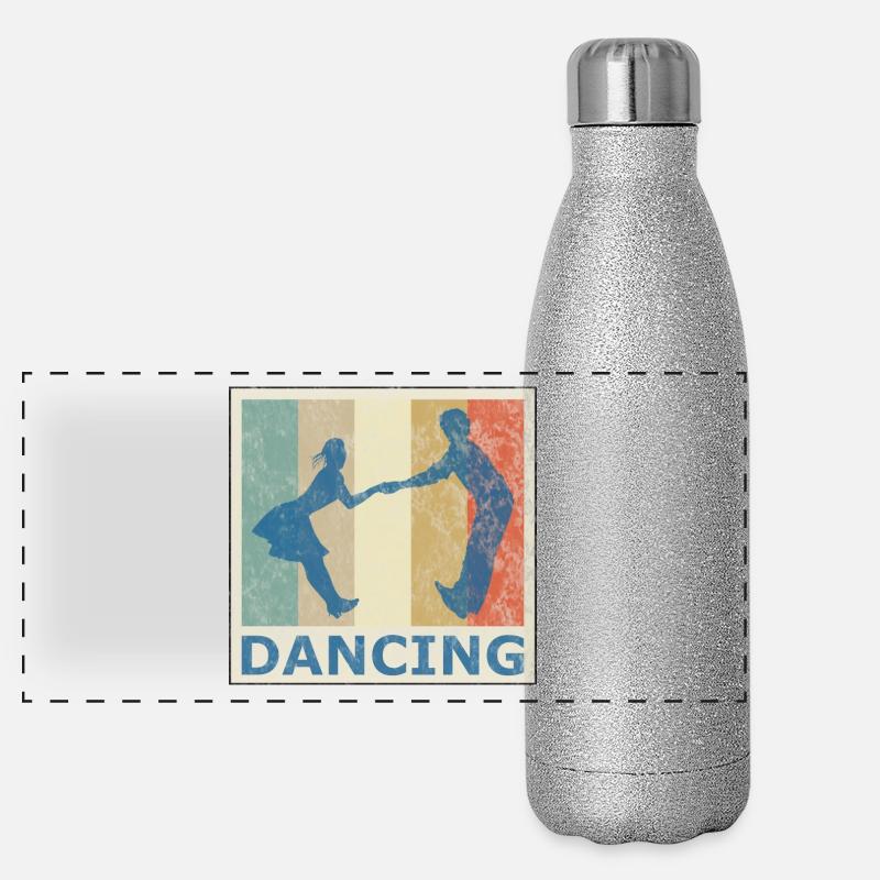 Retro vintage style dancing dance couple music Panoramic Glitter Thermal Bottle 500 ml
