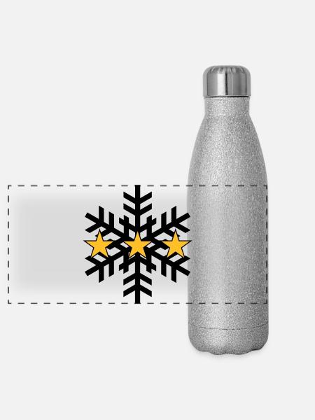 Skiing ! - Panorama Glitzer Isolierflasche 500 ml - Silber Glitzer - Vorne