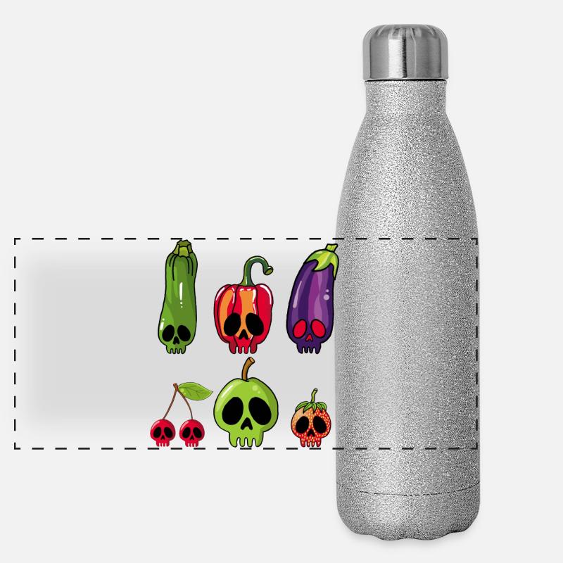 Vegetarische Todesköpfe Panorama Glitzer Isolierflasche 500 ml
