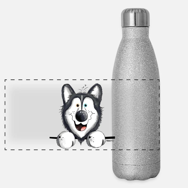 Neugieriger Husky Panorama Glitzer Isolierflasche 500 ml