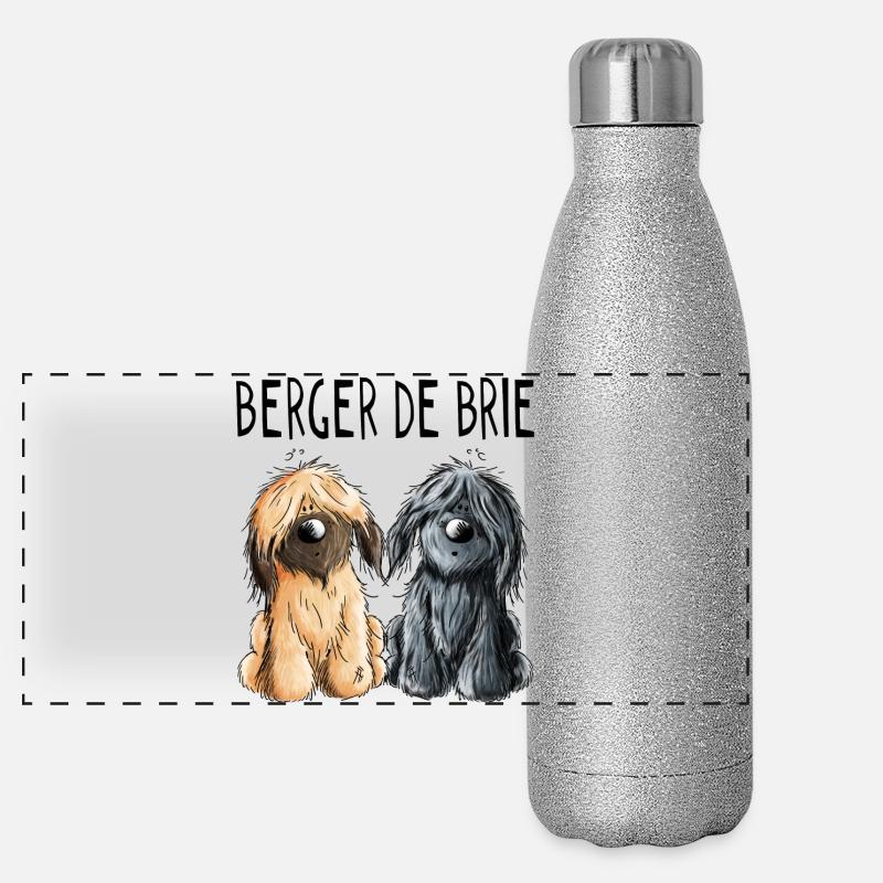 Zwei Berger de Brie - Briard - Comic - Geschenk Panorama Glitzer Isolierflasche 500 ml
