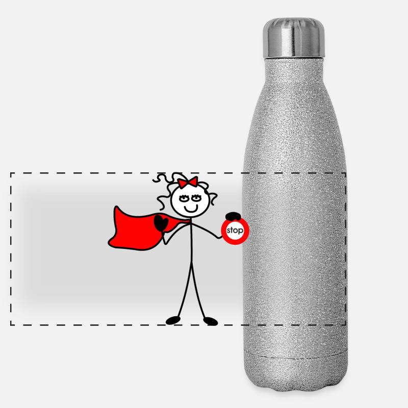 Femme avec cape rouge et panneau d’arrêt Gourde isotherme panoramique pailletée 500 ml
