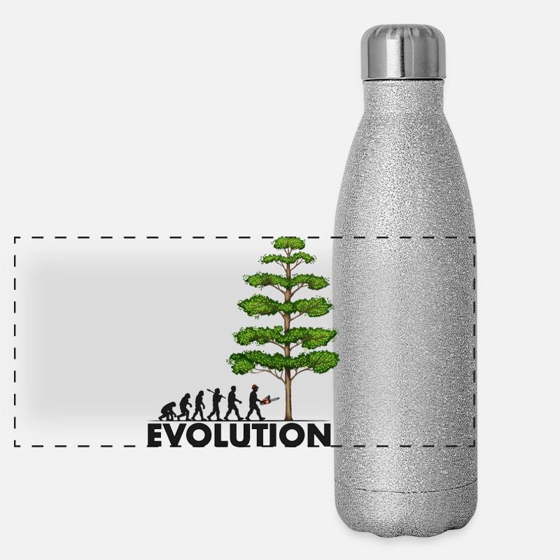 Kettensägenentwicklung Grauer großer Baum Panorama Glitzer Isolierflasche 500 ml