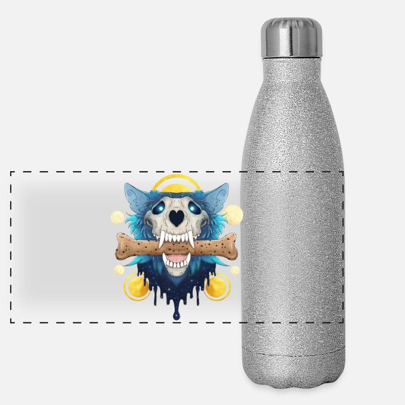 Hellhound Skull Gold - Demonic Wolf & Cookie Bone - Panoramic Glitter Thermal Bottle 500 ml - silver glitter