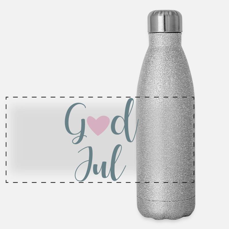Dieu Jul Coeur Écriture manuscrite suédoise Noël Gourde isotherme panoramique pailletée 500 ml
